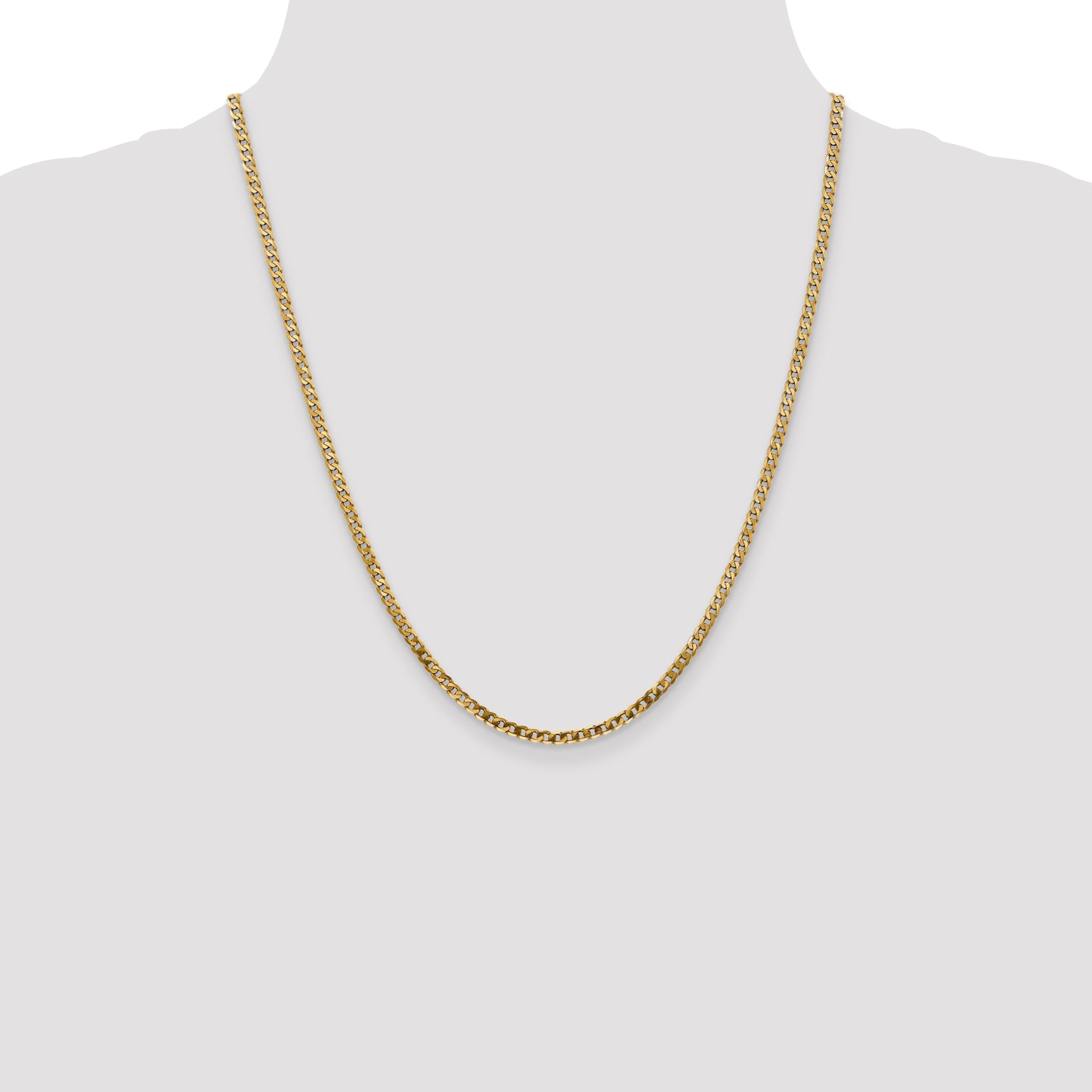 14K Yellow Gold 22 Inch 2.9mm Flat Beveled Curb With Lobster Clasp Chain Necklace