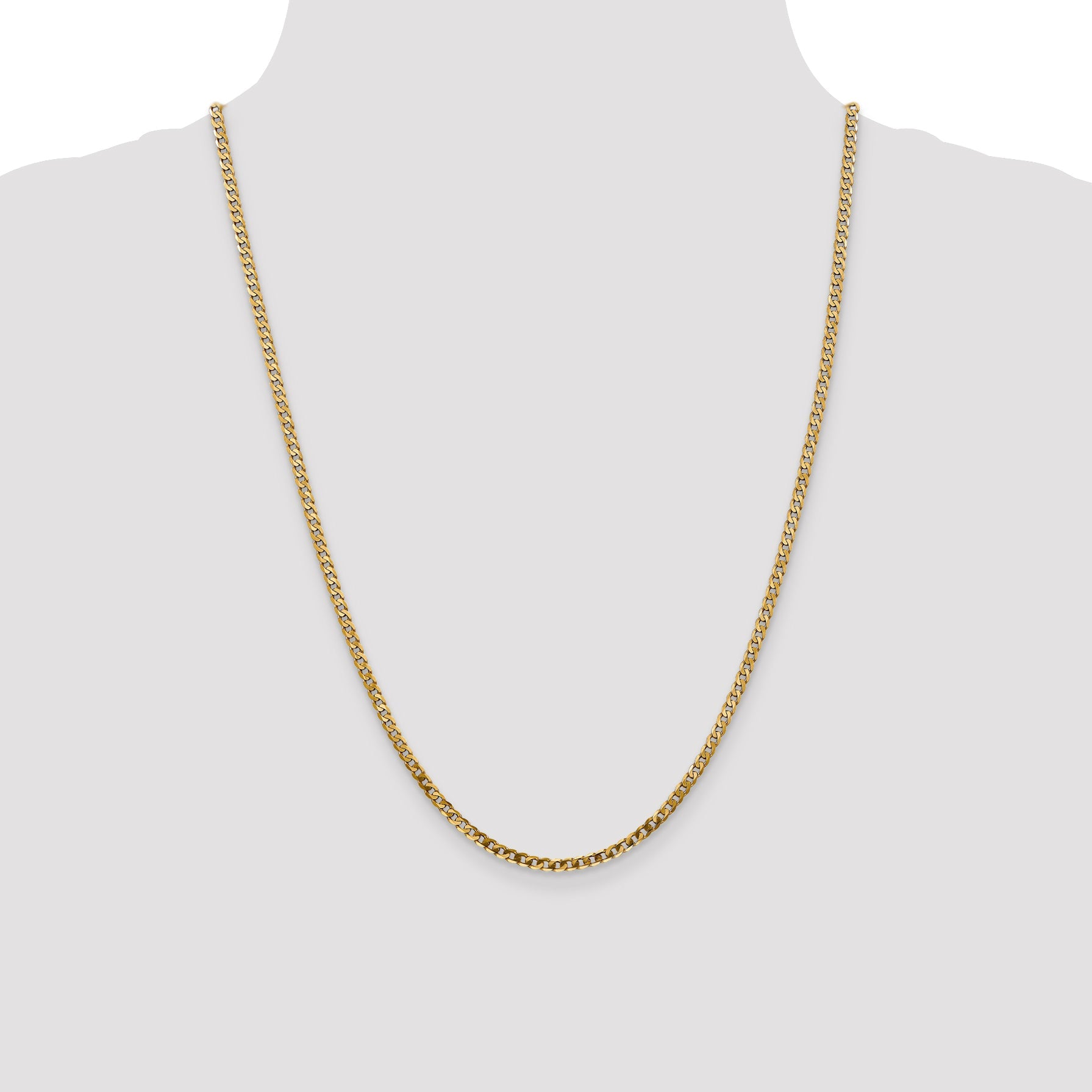 14K Yellow Gold 24 Inch 2.9mm Flat Beveled Curb With Lobster Clasp Chain Necklace