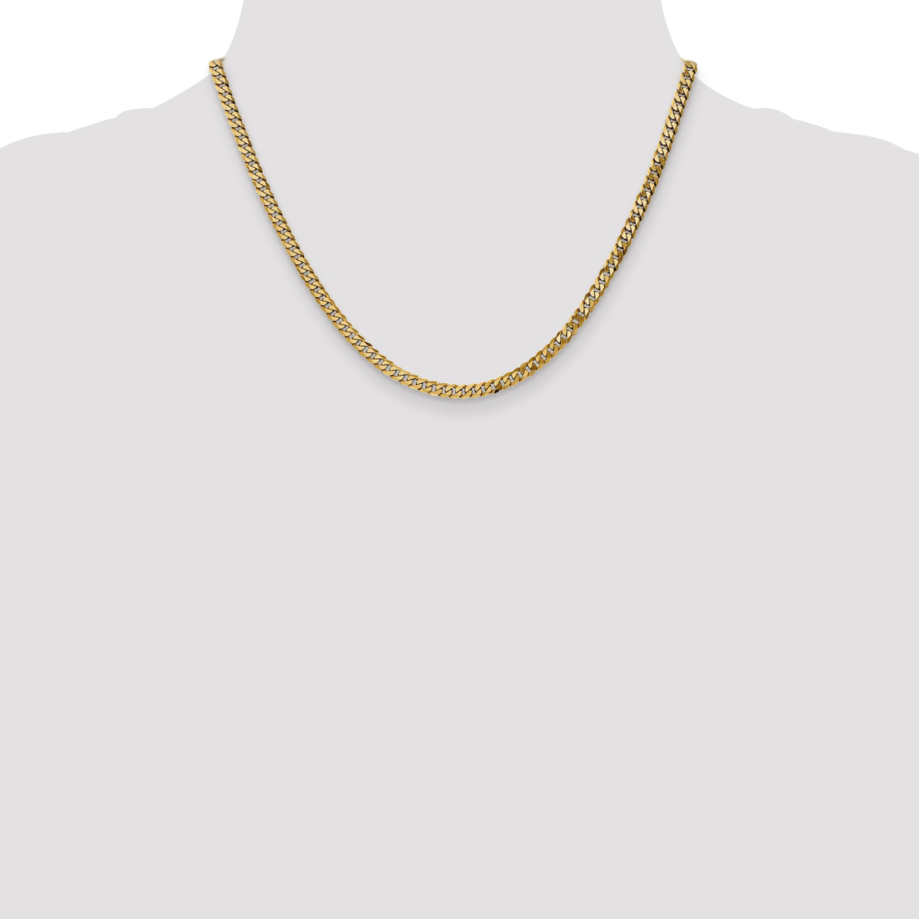 14K Yellow Gold 18 Inch 3.9mm Flat Beveled Curb With Lobster Clasp Chain Necklace