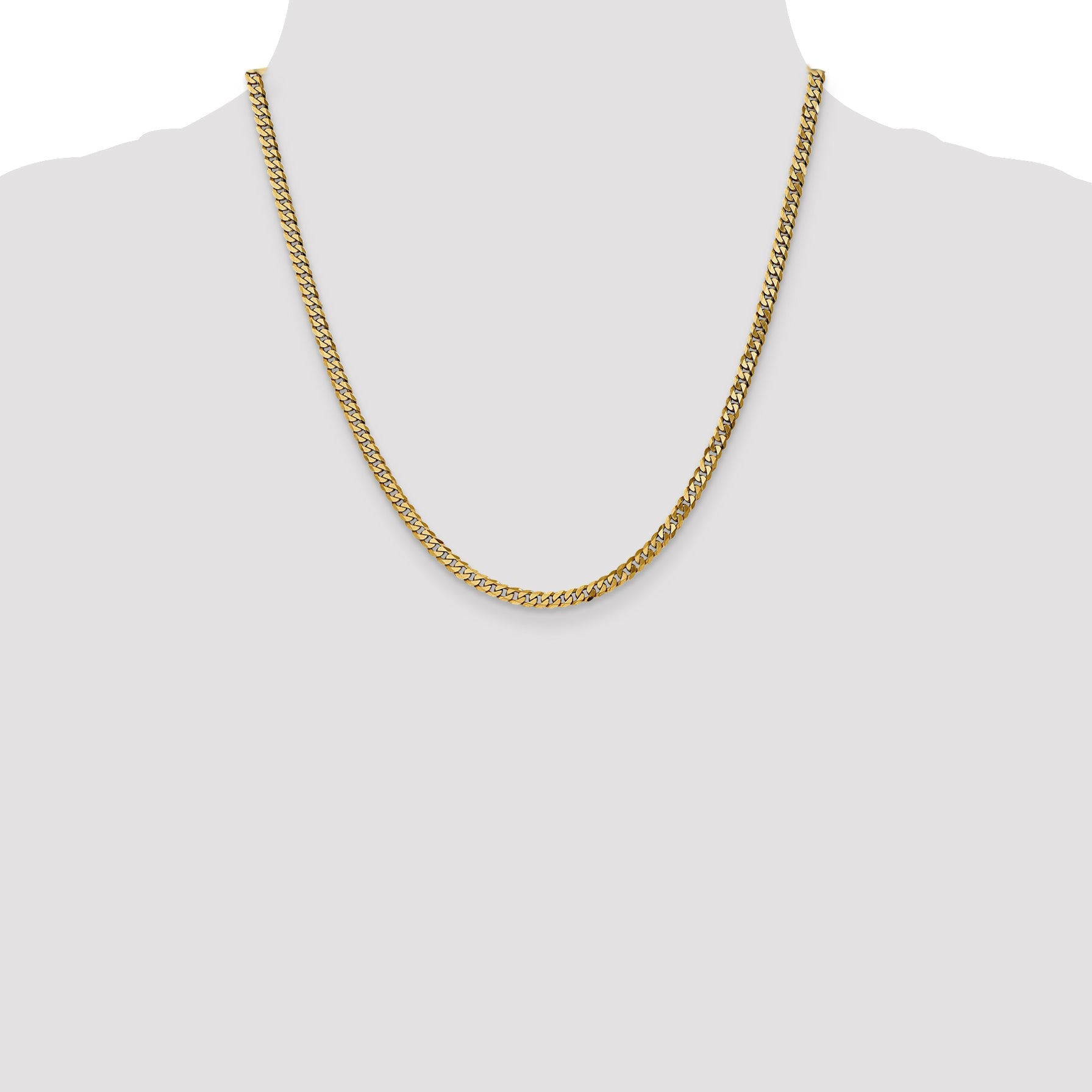 14K Yellow Gold 20 Inch 3.9mm Flat Beveled Curb With Lobster Clasp Chain Necklace