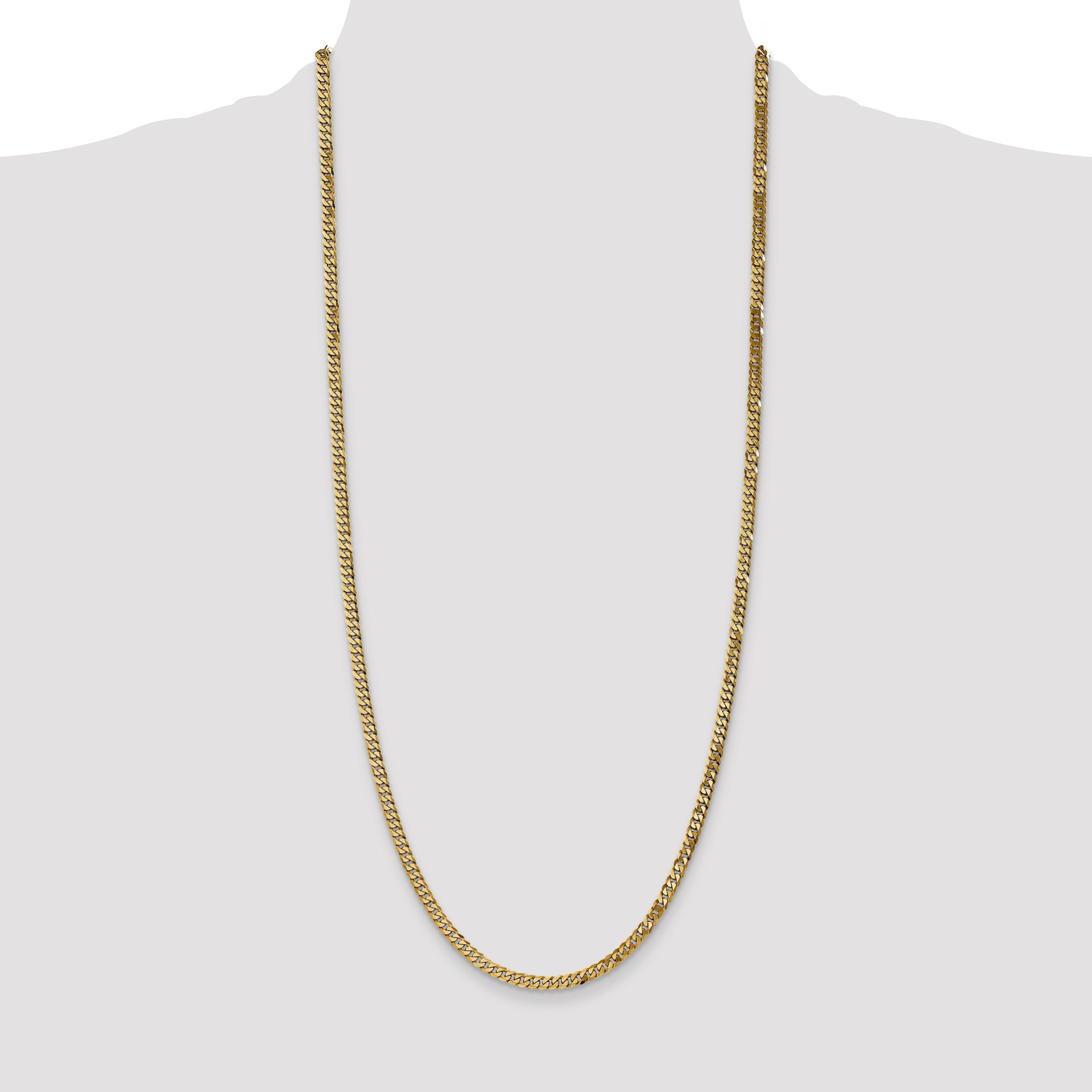 14K Yellow Gold 30 Inch 3.9mm Flat Beveled Curb With Lobster Clasp Chain Necklace