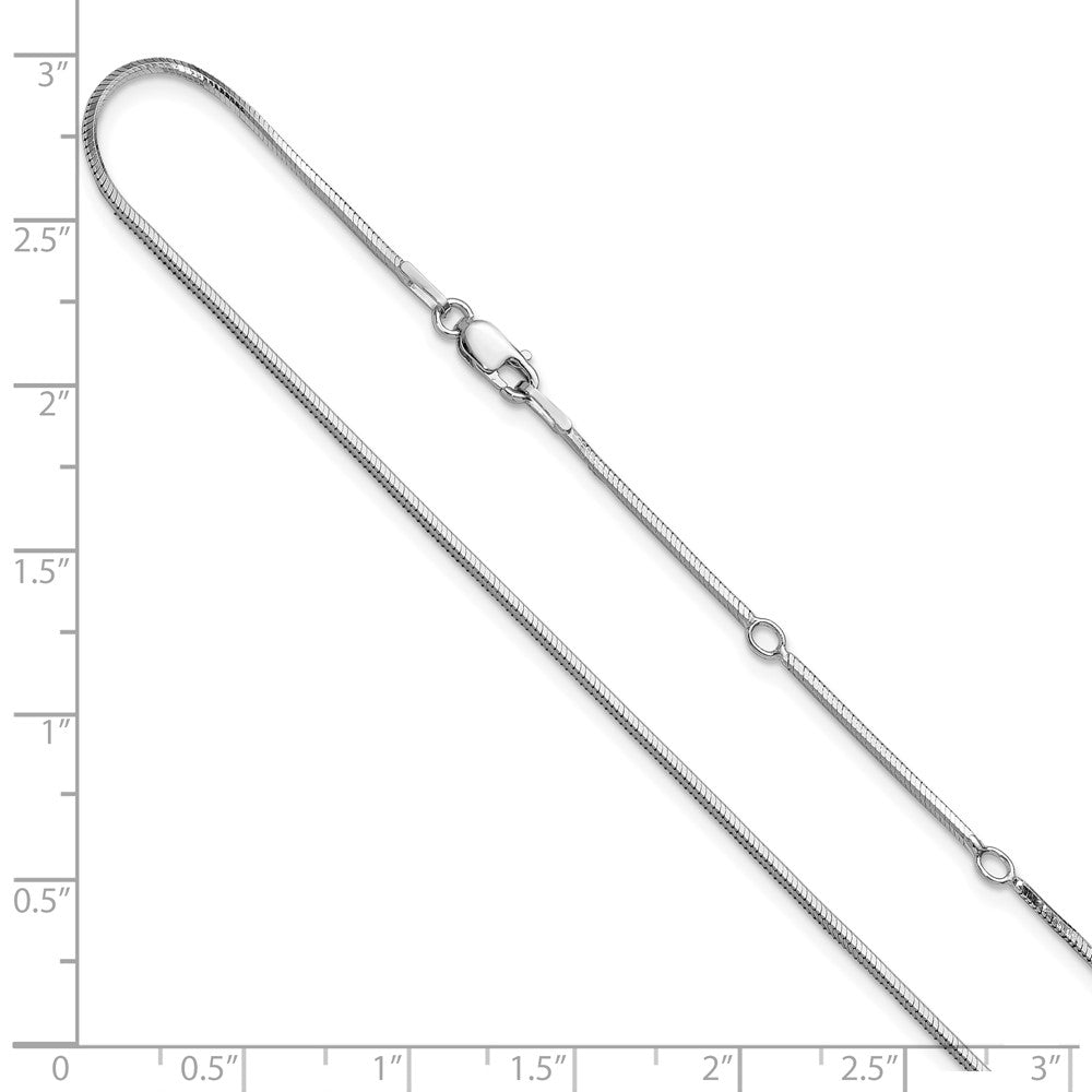 18 Inch Sterling Silver Ss Rh Plated 1.2mm D/C Square Snake 1In+1In Adjustable Chain Necklace