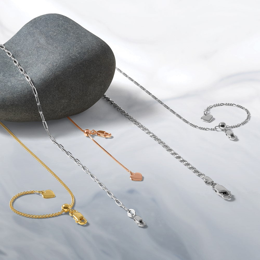 3 Inch Sterling Silver Rh Plated Adjustable 1.55mm Figaro Chain Necklace