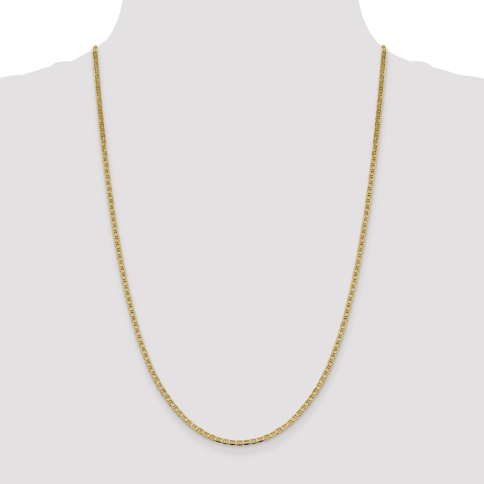 14K Yellow Gold 16 Inch 2.4mm Concave Anchor With Lobster Clasp Chain Necklace