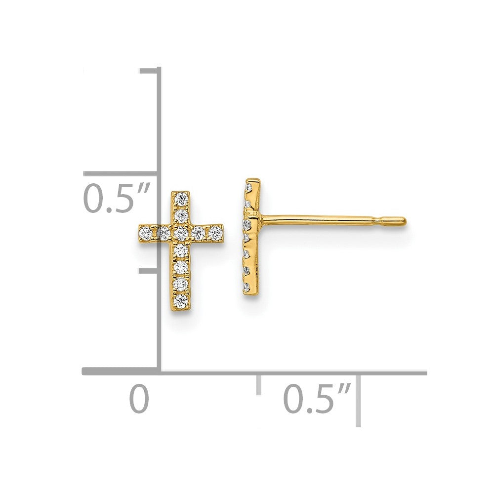 14K Yellow Gold Madi K Cz Cross Post Earrings