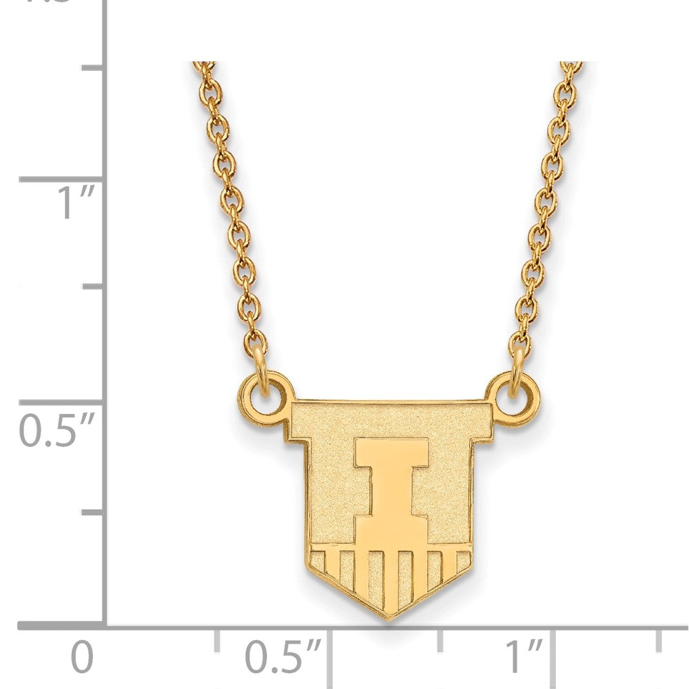 10K Yellow Gold Logoart University Of Illinois Victory Badge Small Pendant 18 Inch Necklace