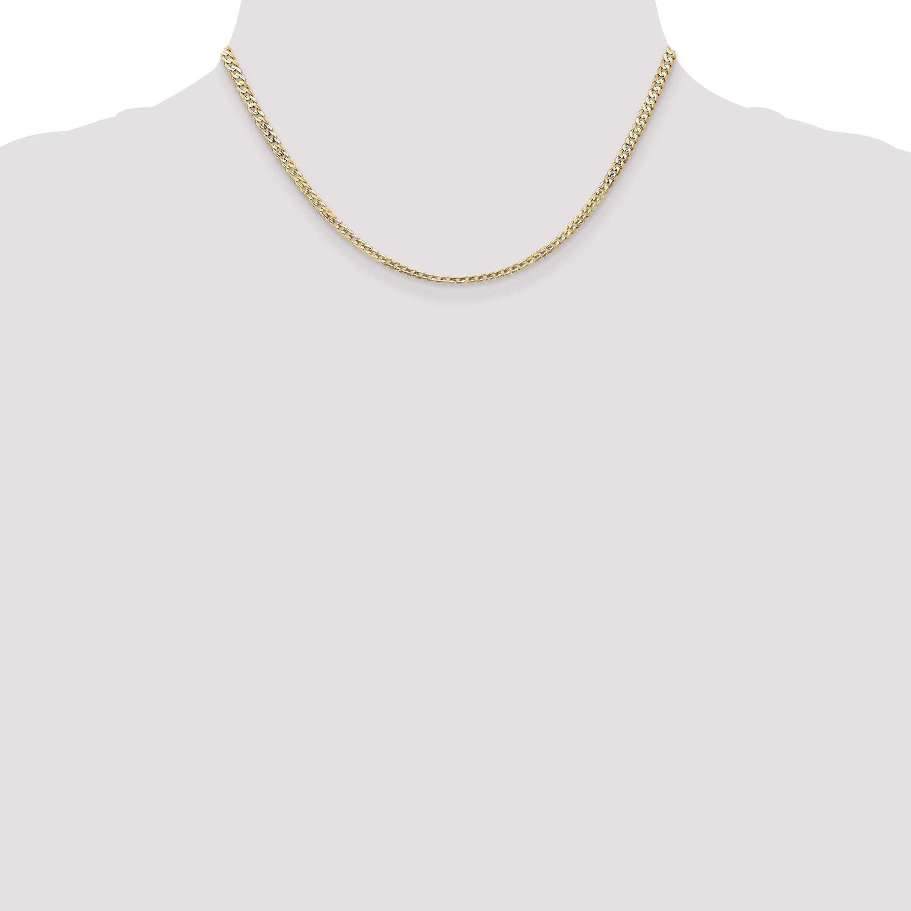 14K Yellow Gold 16 Inch 3mm Open Concave Curb With Lobster Clasp Chain Necklace