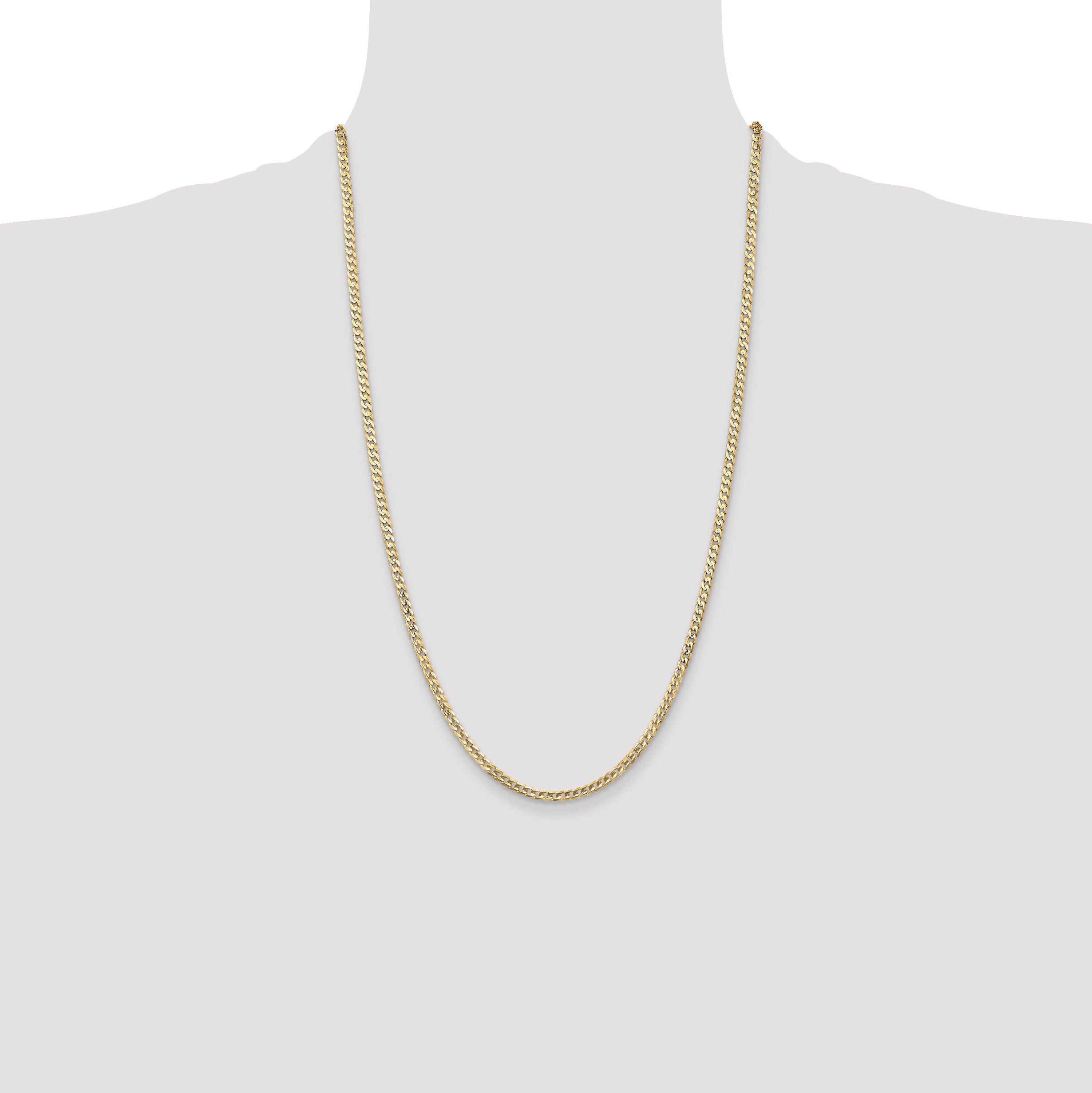 14K Yellow Gold 26 Inch 3mm Open Concave Curb With Lobster Clasp Chain Necklace