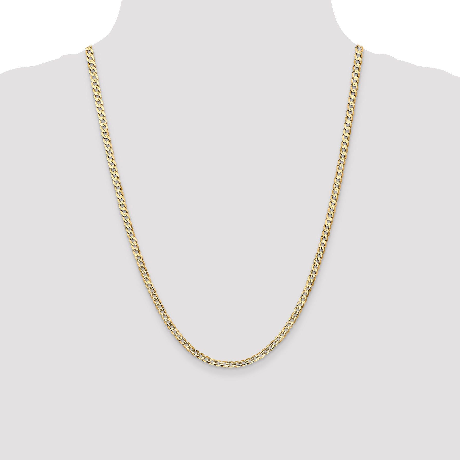 14K Yellow Gold 24 Inch 3.8mm Open Concave Curb With Lobster Clasp Chain Necklace