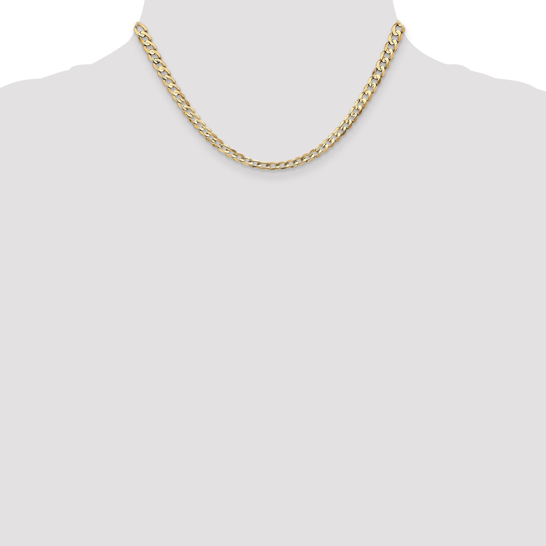 14K Yellow Gold 16 Inch 4.5mm Open Concave Curb With Lobster Clasp Chain Necklace