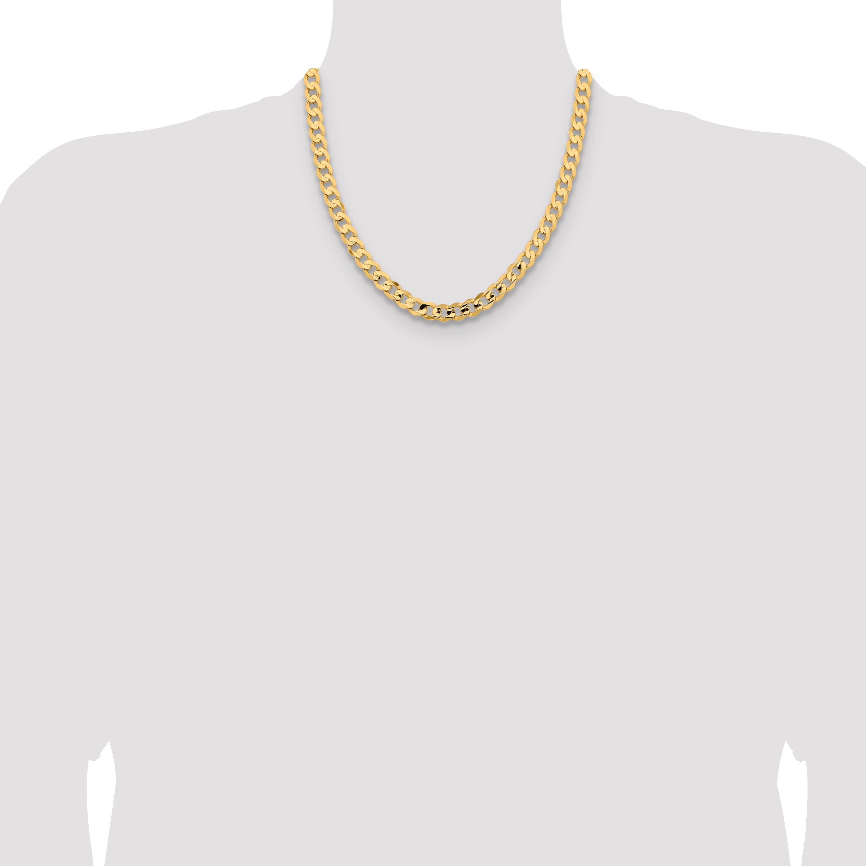 14K Yellow Gold 20 Inch 8.5mm Open Concave Curb With Lobster Clasp Chain Necklace