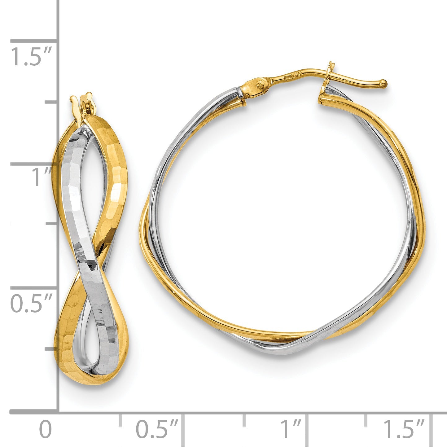14K Yellow & Rhodium With Polished Criss Cross Hoop Earrings
