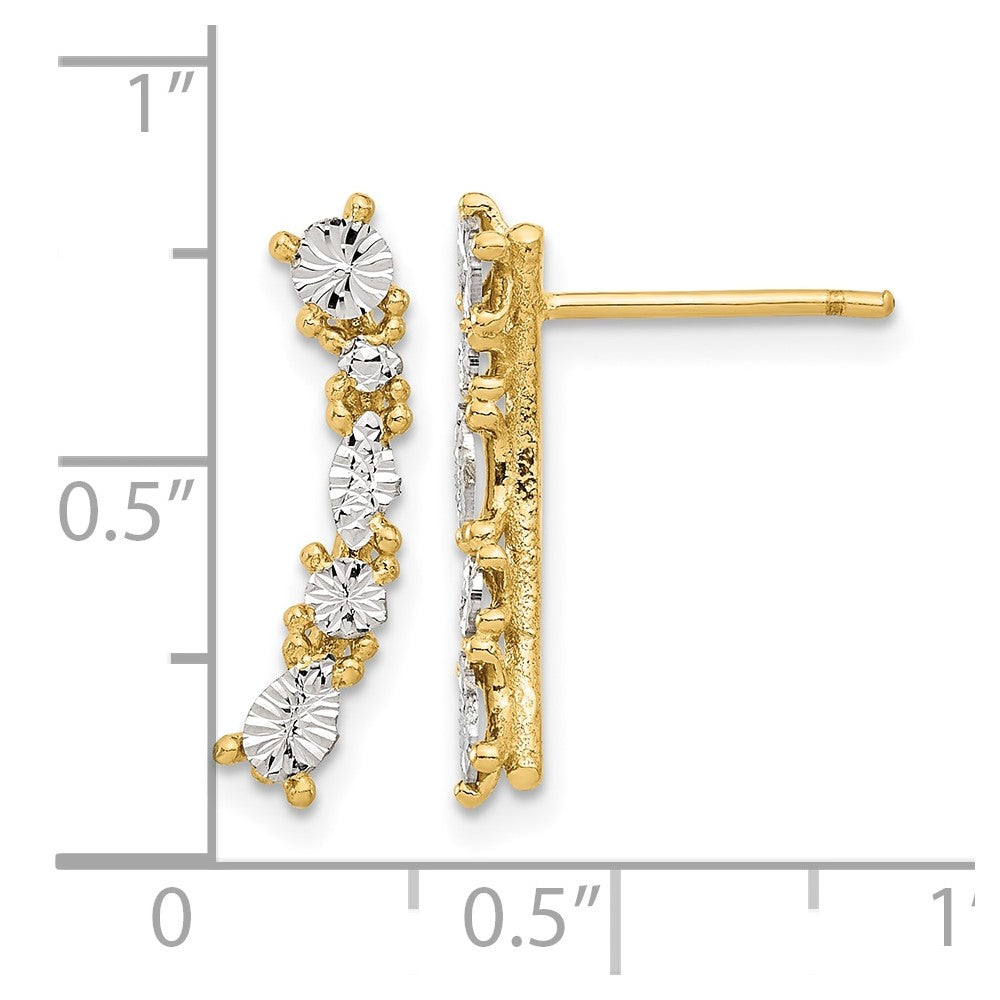 14K Yellow & Rhodium And White Polished Diamond Cut Post Earrings
