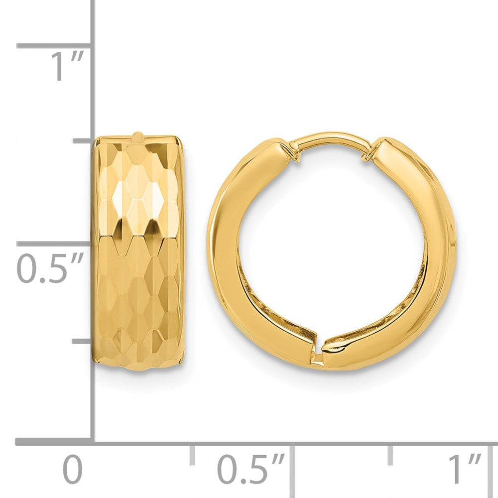 14K Yellow Gold Diamond Cut Hinged Huggie Earrings