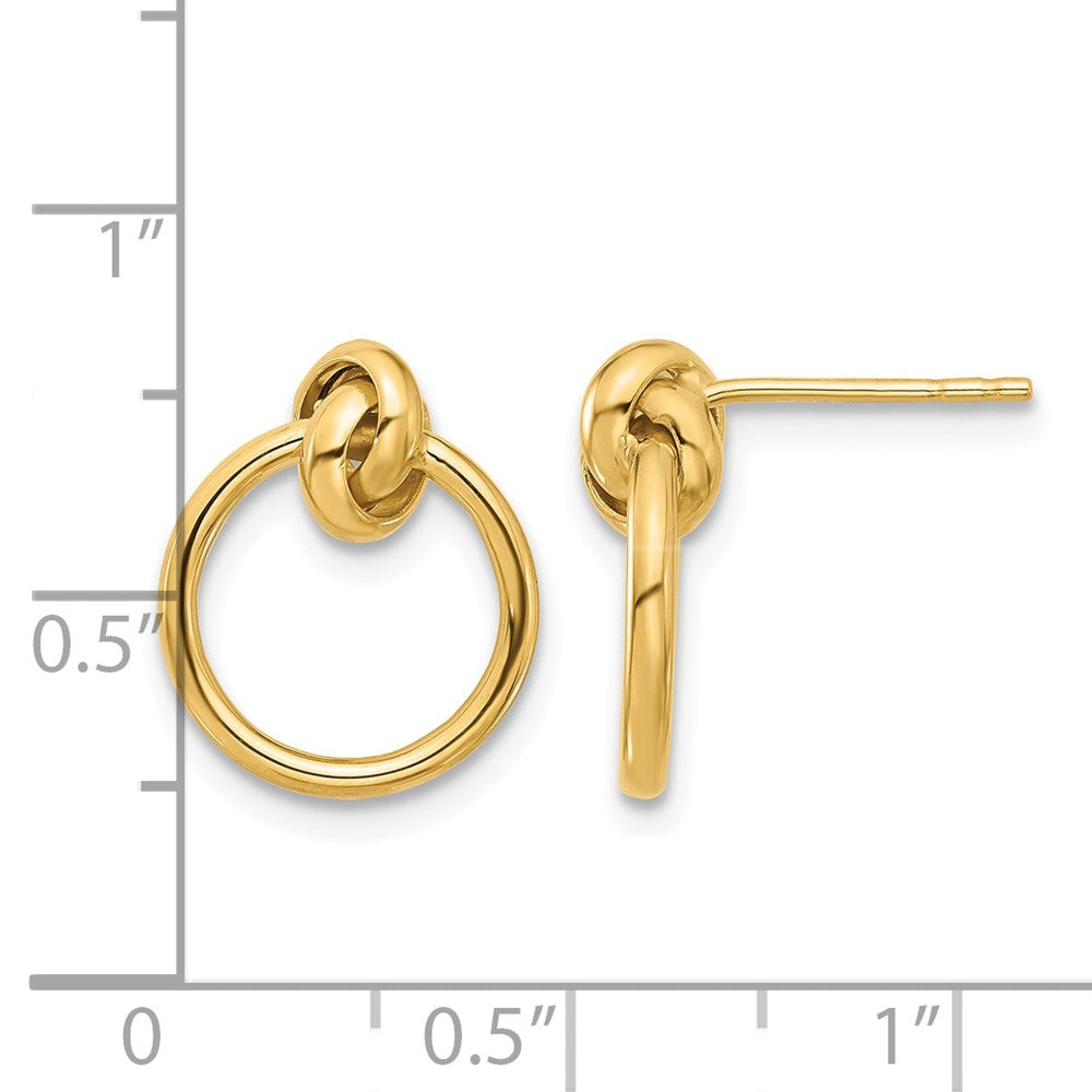 14K Yellow Gold Polished Knot Circle Drop Post Earrings