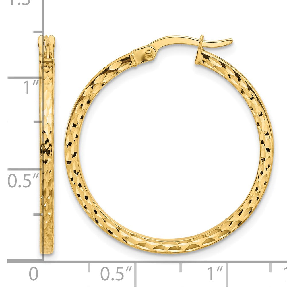 14K Yellow Gold Diamond Cut Hoop Earrings