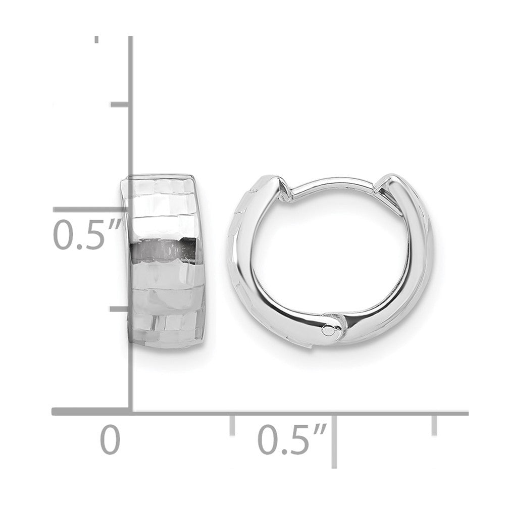 14K White Gold Polished And Diamond Cut Huggie Hoop Earrings