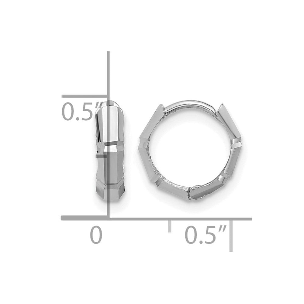 14K White Gold Polished/Diamond Cut Huggie Hoop Earrings