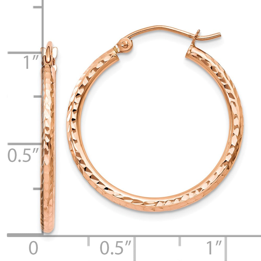 14K Rose Gold Diamond Cut Polished Hoop Earrings