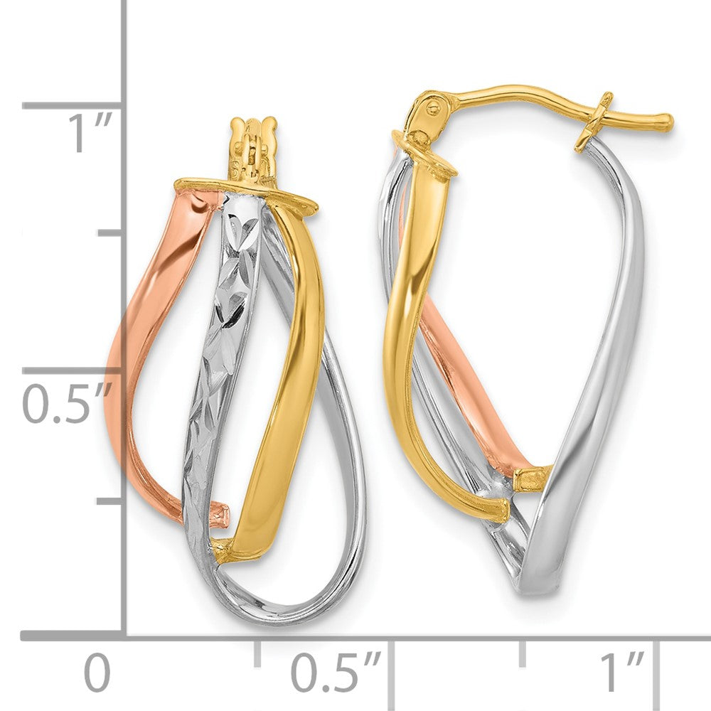 14K Yellow & Rhodium With White And Rose Gold Plating Polished Diamond Cut Fancy Hoop Earrings