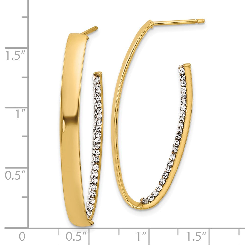 14K Yellow Gold Polished With Crystals J Hoop Drop Post Earrings