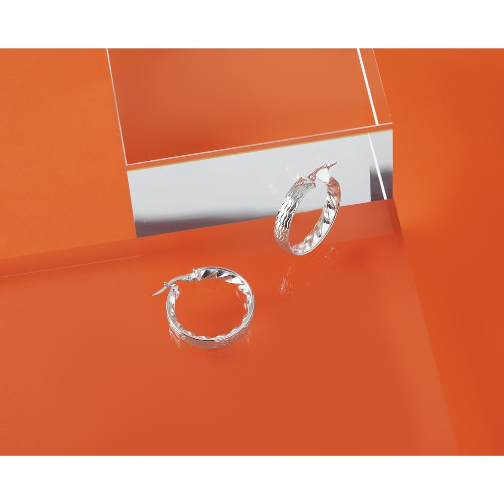 14K Yellow & Rhodium W/ White Plating Polished And D/C Hoop Earrings