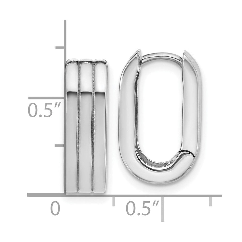 14K White Gold Wg Polished / Grooved Hinged Huggie Hoop Earrings