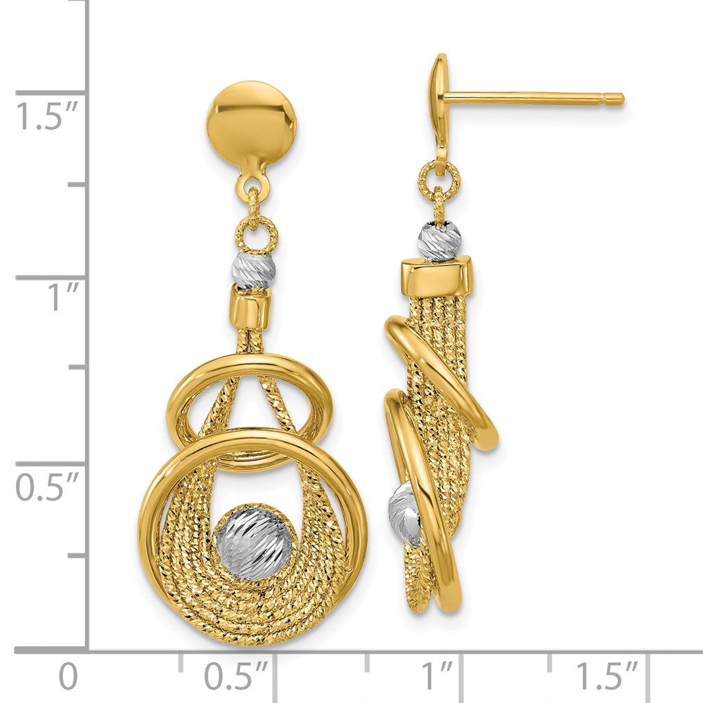 14K Two Tone Tt Polished/Dia Cut Fancy Teardrop Dangle Post Earrings