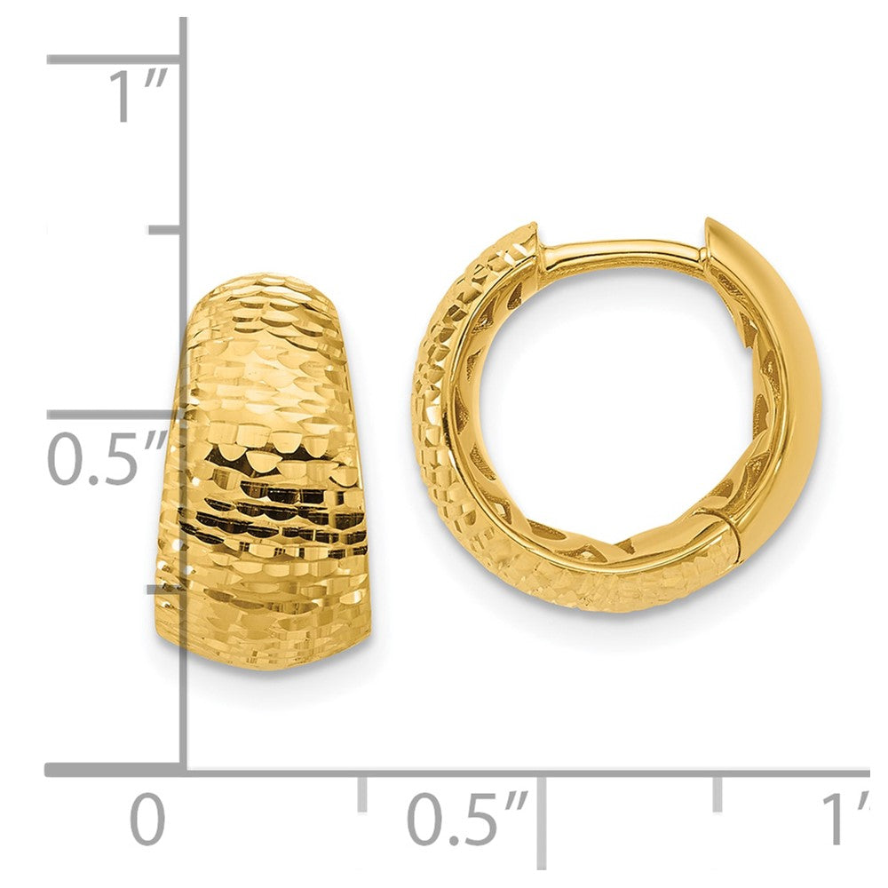 14K Yellow Gold Polished And Diamond Cut Huggie Hoop Earrings