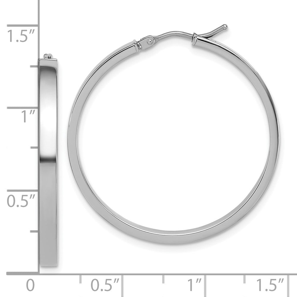 14K White Gold Square Tube Round Hoop Earrings