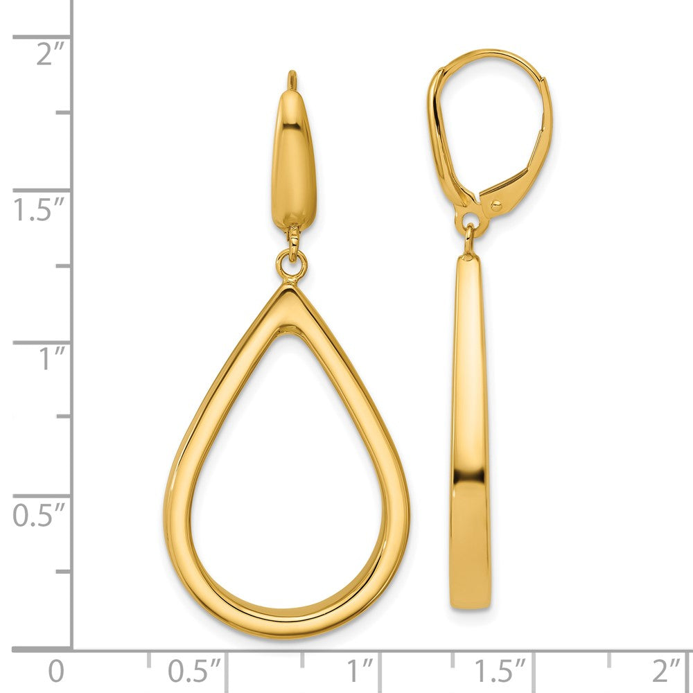 14K Yellow Gold Polished Open Teardrop Leverback Dangle Earrings