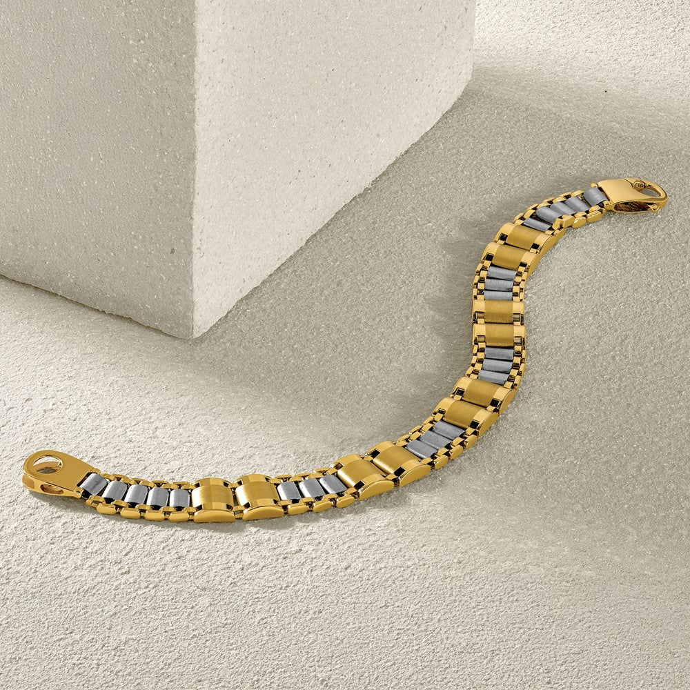 8.5 Inch 14K Two-Tone Polished And Brushed Fancy Link Men'S Bracelet