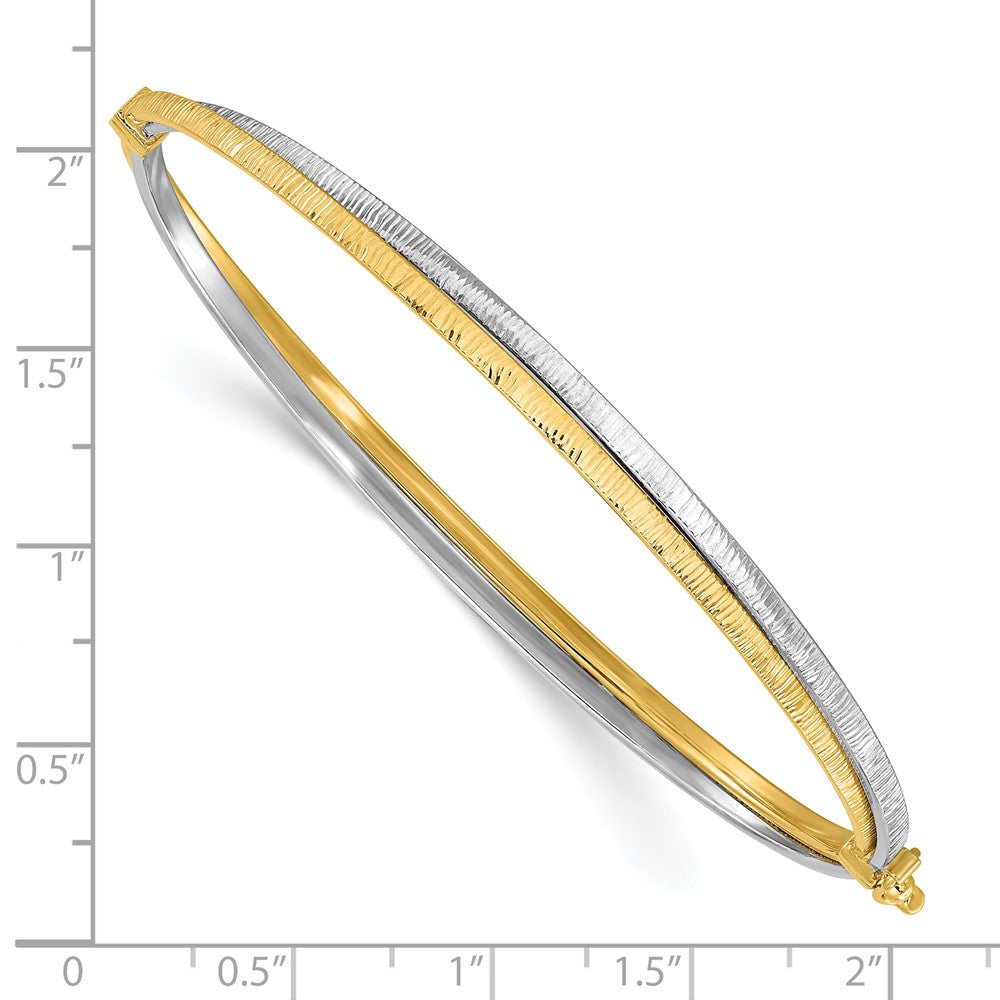 14K Two Tone Polished And Textured Hinged Bangle