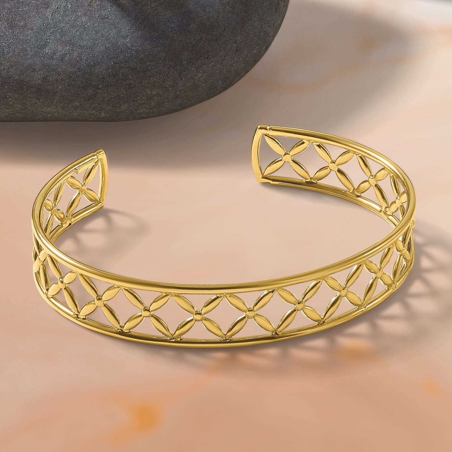 14K Yellow Gold Polished Fancy Flexible Cuff Bangle