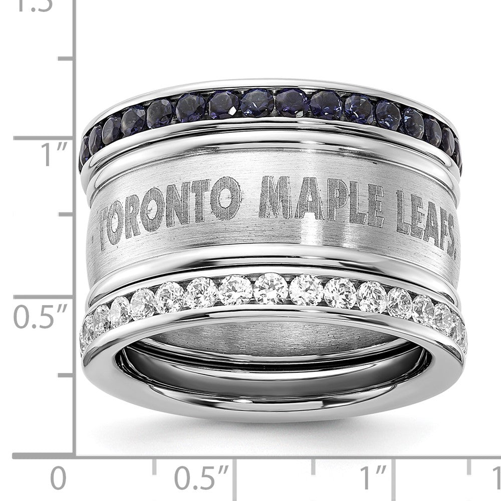 Stainless Steel Nhl Toronto Maple Leafs Blue & Clear Crystal Triple Ring Set (Size 9 Only)