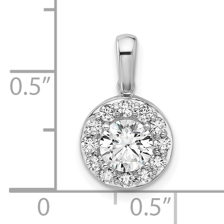 14k White Gold 1 Ct. Lab Grown Diamond VS/SI+ G+ Round Halo Pendant