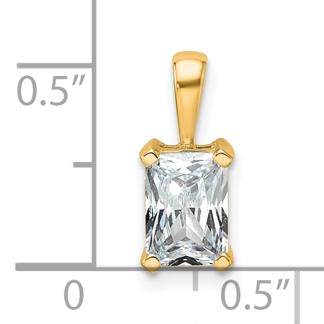 14K Yellow Gold 1 Carat Lab Grown Diamond Vs+ F+ Radiant Complete Four Prong Pendant