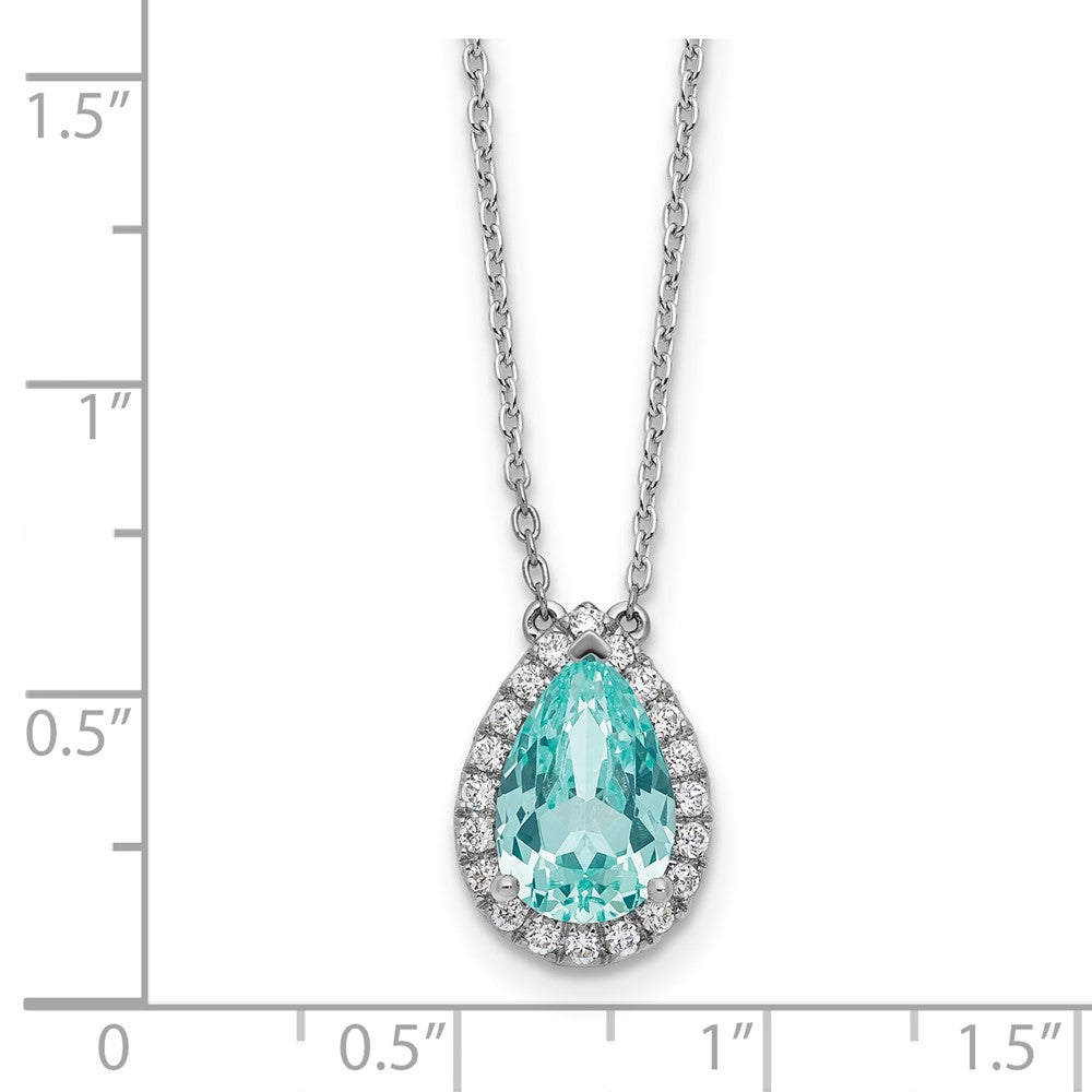 Pure Serenity 14k White Gold 1/4 Ct. Lab Grown Diamond VS/SI+ G+ and Lab Created Paraiba 18 inch Oval Halo Pendant Necklace