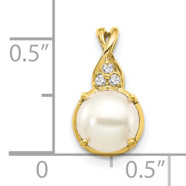 10K Yellow Gold Fwc Pearl And Diamond Pendant