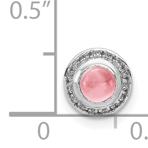 14k White Gold 14k White Gold Diamond and Cabochon .47 Pink Tourmaline Chain Slide
