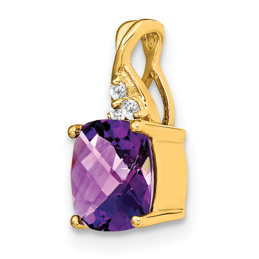 10K Yellow Gold Checkerboard Amethyst And Diamond Pendant