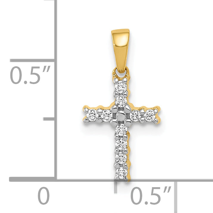 10K Yellow W/Rhodium 10K And Rhodium 1/10Ct. Diamond Latin Cross Pendant