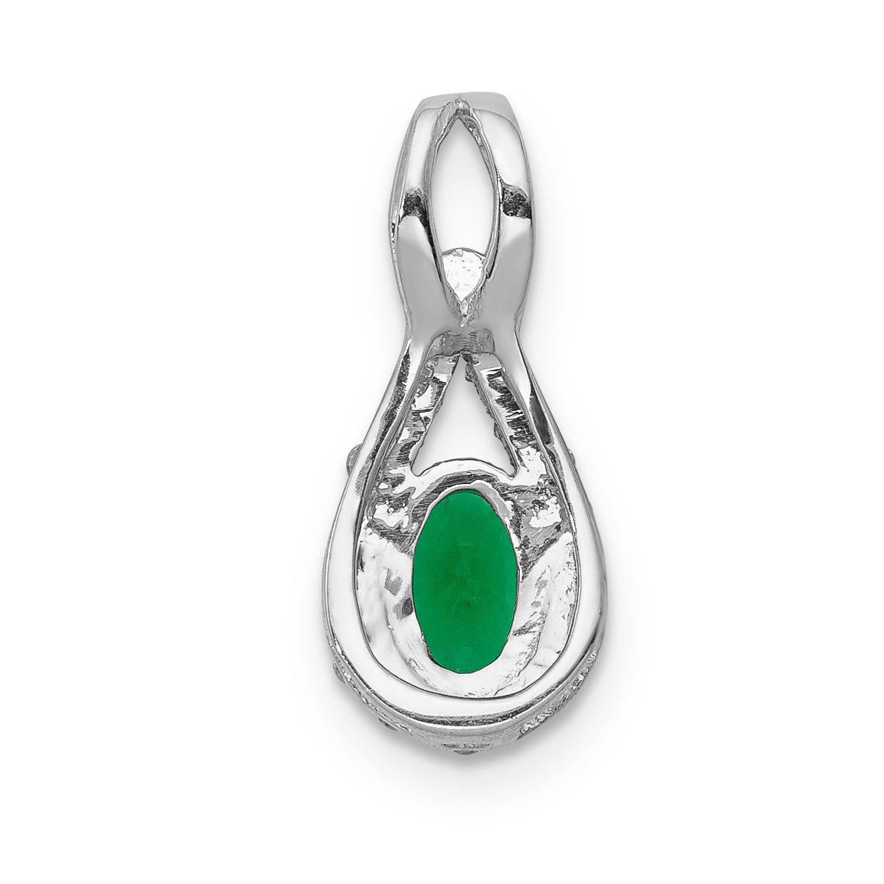 14k White Gold 1/10 Ct. Lab Grown Diamond VS/SI and Lab Created Emerald Pendant