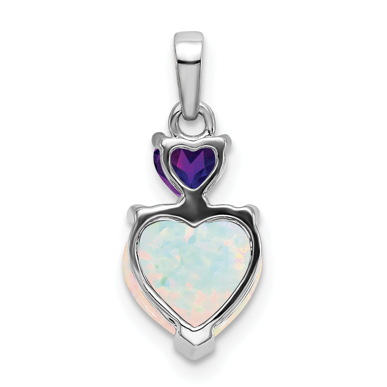 14k White Gold 14k White Gold Heart Created Opal and Amethyst Pendant