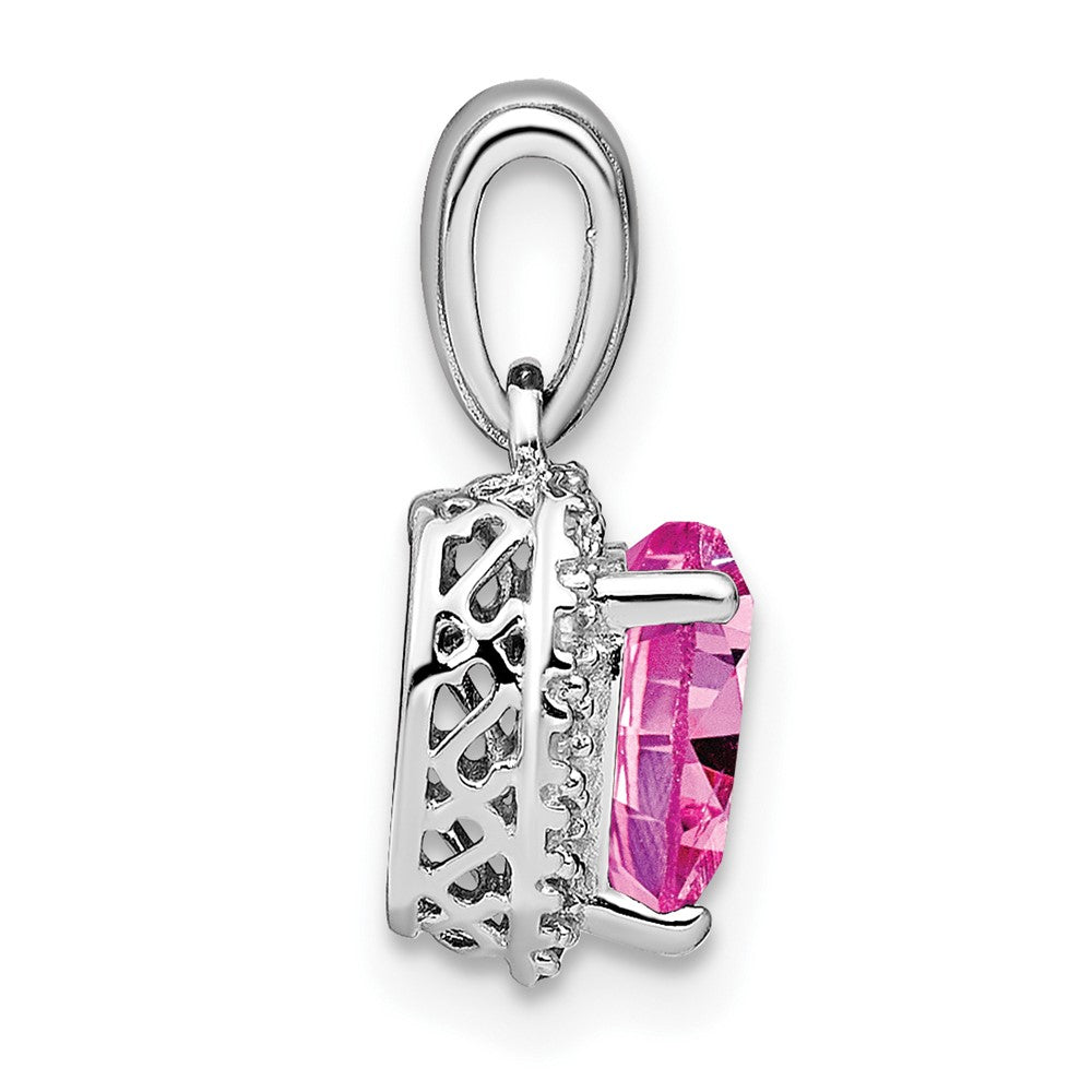 Pure Serenity 14k White Gold 1/15 Ct. Lab Grown Diamond VS/SI+ G+ and Lab Created Pink Sapphire Heart Pendant