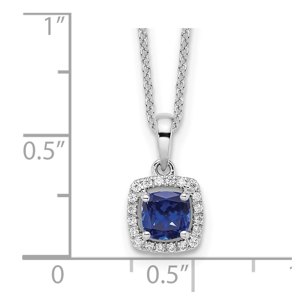 10k White Gold 1/10 Ct. Lab Grown Diamond VS/SI+ G+ and Created Sapphire 18 inch Pendant Necklace