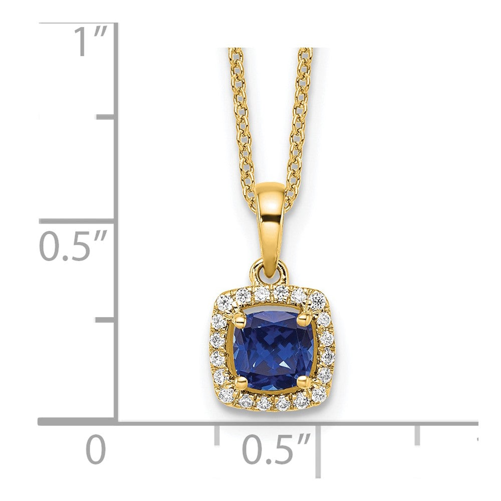 10k Yellow Gold 1/10 Ct. Lab Grown Diamond VS/SI+ G+ and Created Sapphire 18 inch Pendant Necklace