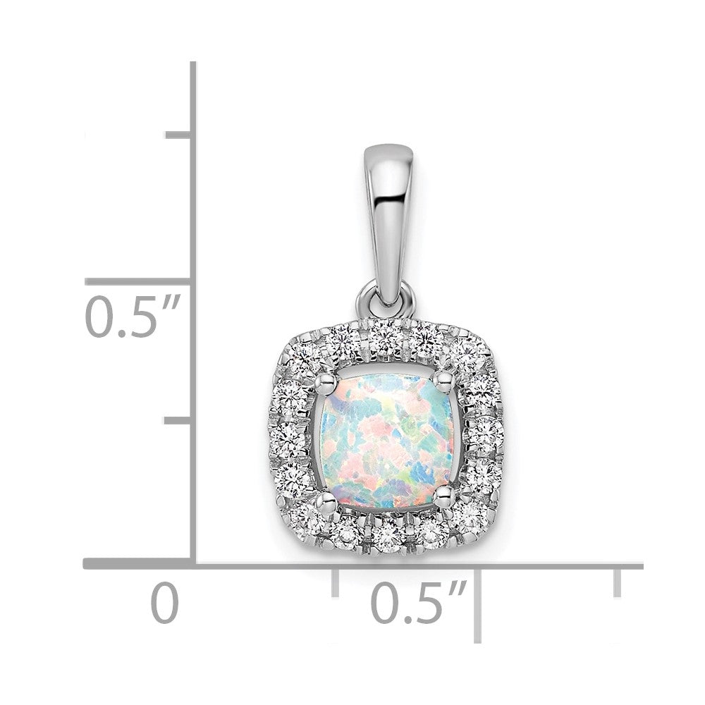 14k White Gold 1/4 Ct. Lab Grown Diamond VS/SI+ G+ October Birthstone Lab Created Opal Halo Pendant