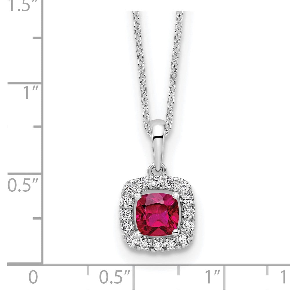 10k White Gold 1/4 Ct. Lab Grown Diamond VS/SI+ G+ and Created Ruby 18 inch Pendant Necklace