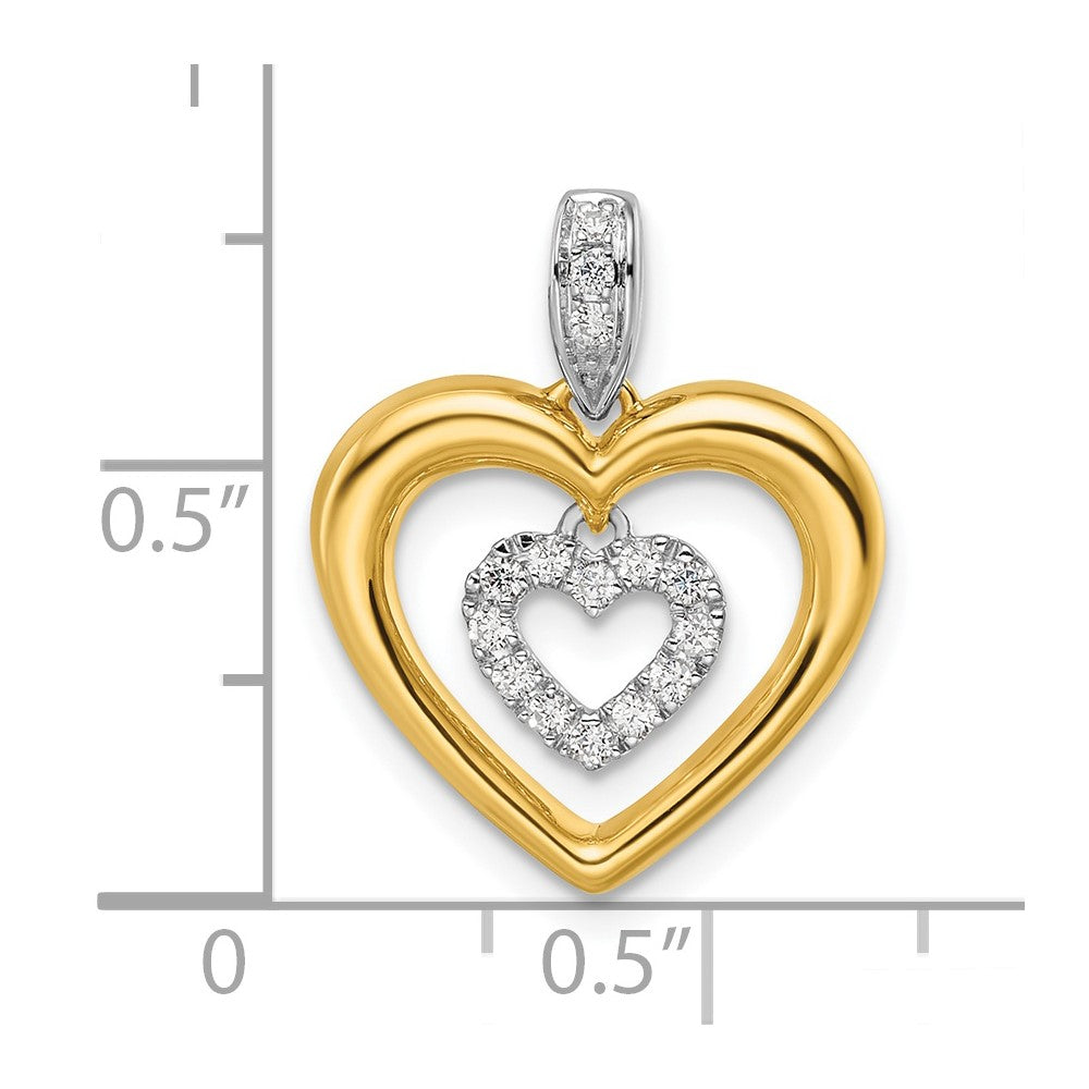 14k Two-tone Two Tone 1/6 Ct. Lab Grown Diamond VS/SI+ G+ Dangle Double Heart Pendant